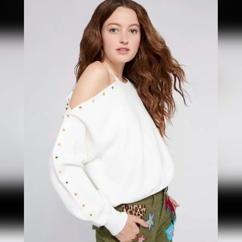 Creamy White Open Shoulder Studded Sweater SALE *** 50% OFF